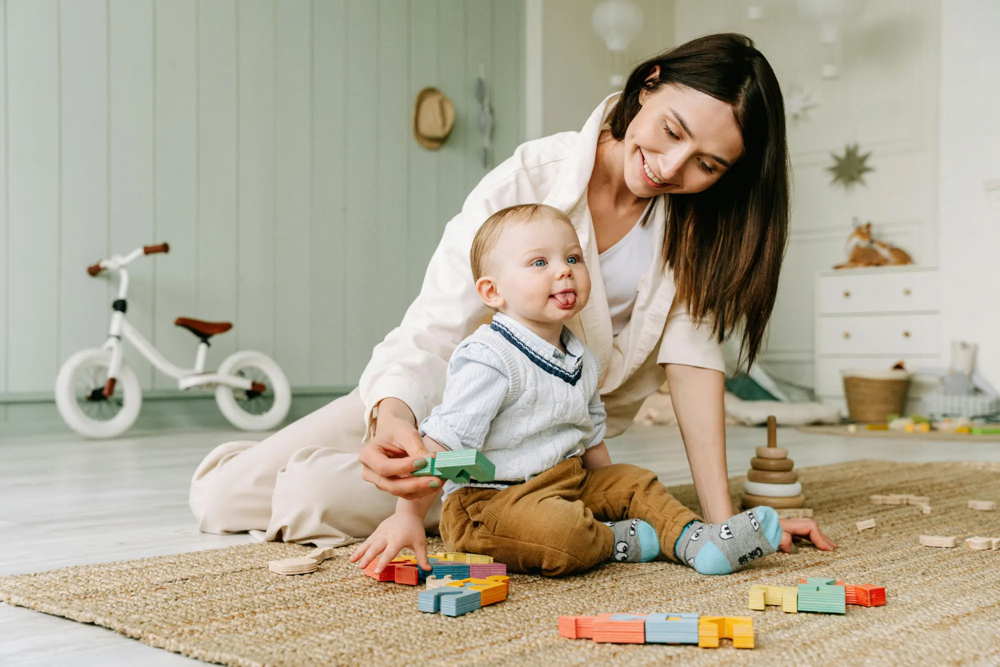 mother and child playing happily